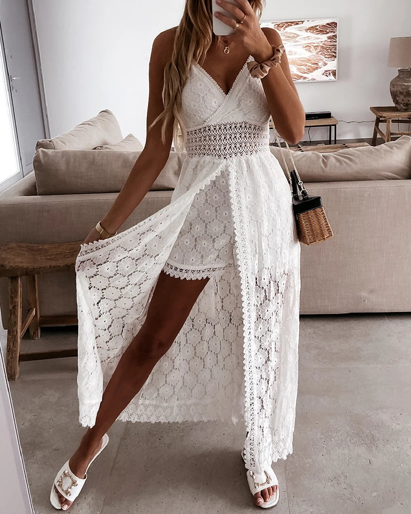 Women's Summer Lace Maxi Dress Elegant Flowy Romantic Design