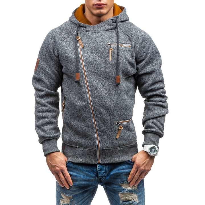 Men’s Asymmetric Zip-Up Hoodie – Warm Multi-Pocket Layer for Casual Autumn Winter Streetwear Everyday Wear and Cold-Weather Styling