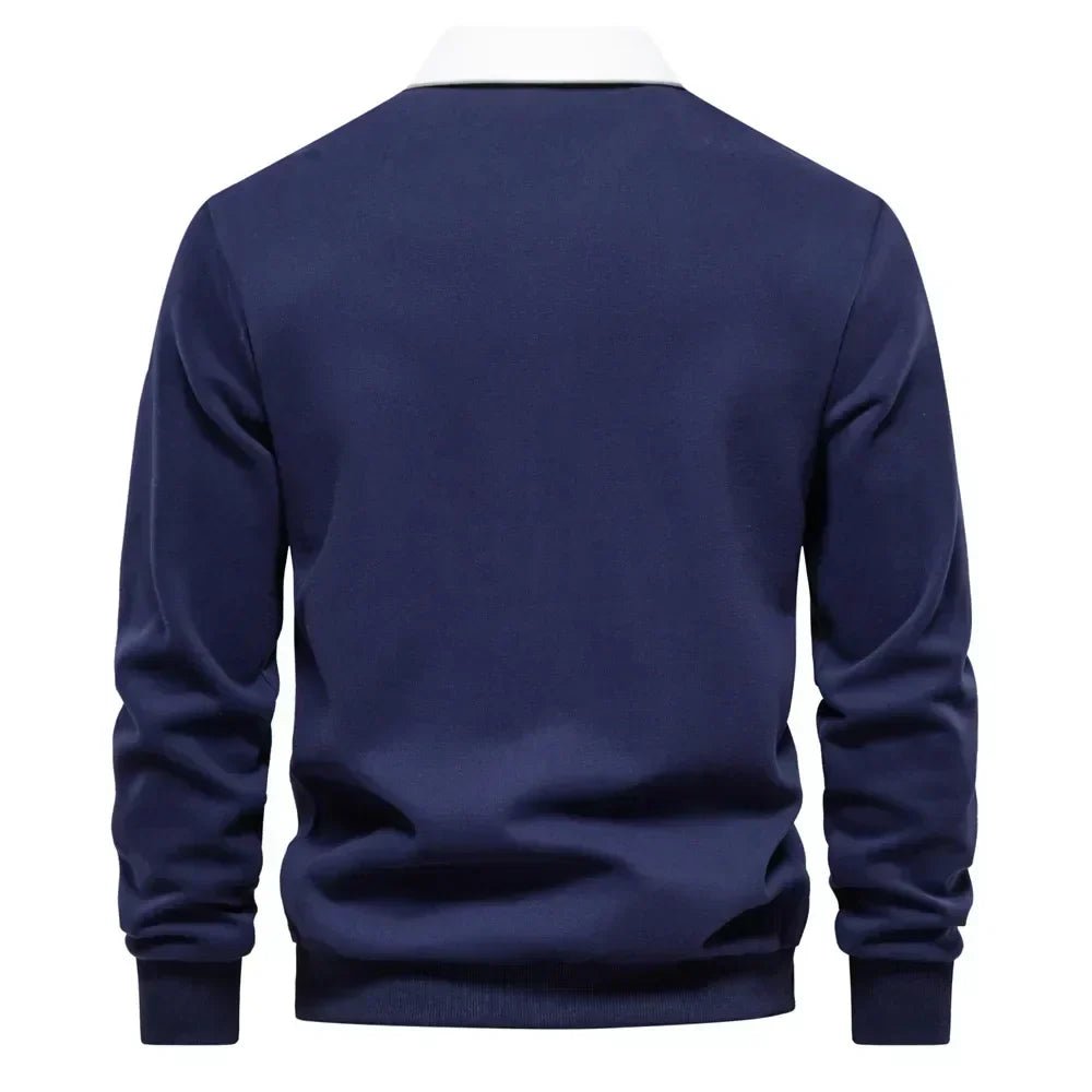 Pull en maille ajusté pour homme, en mélange de coton, avec col contrastant – respirant, idéal pour une tenue chic et décontractée