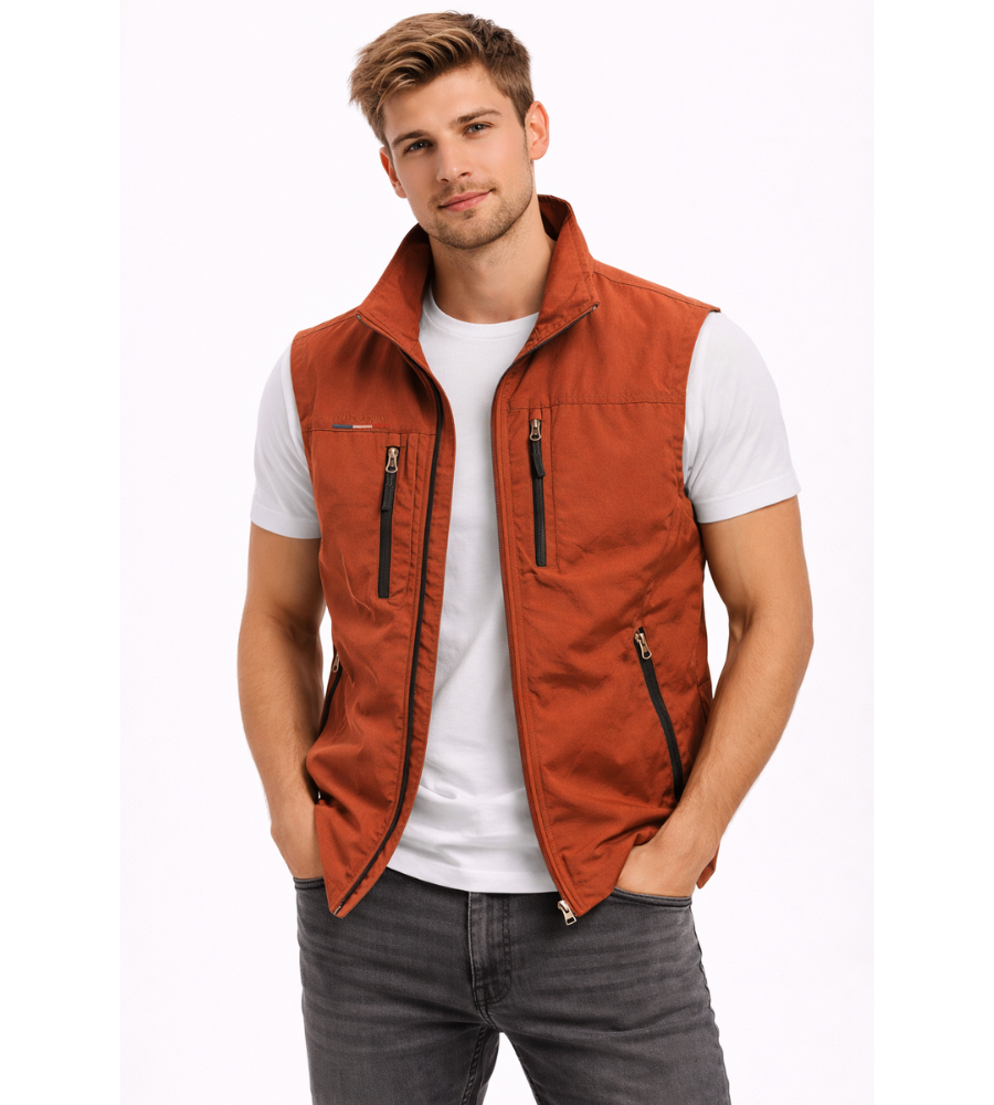 Chaleco exterior para hombre con cremallera frontal y cuello alto