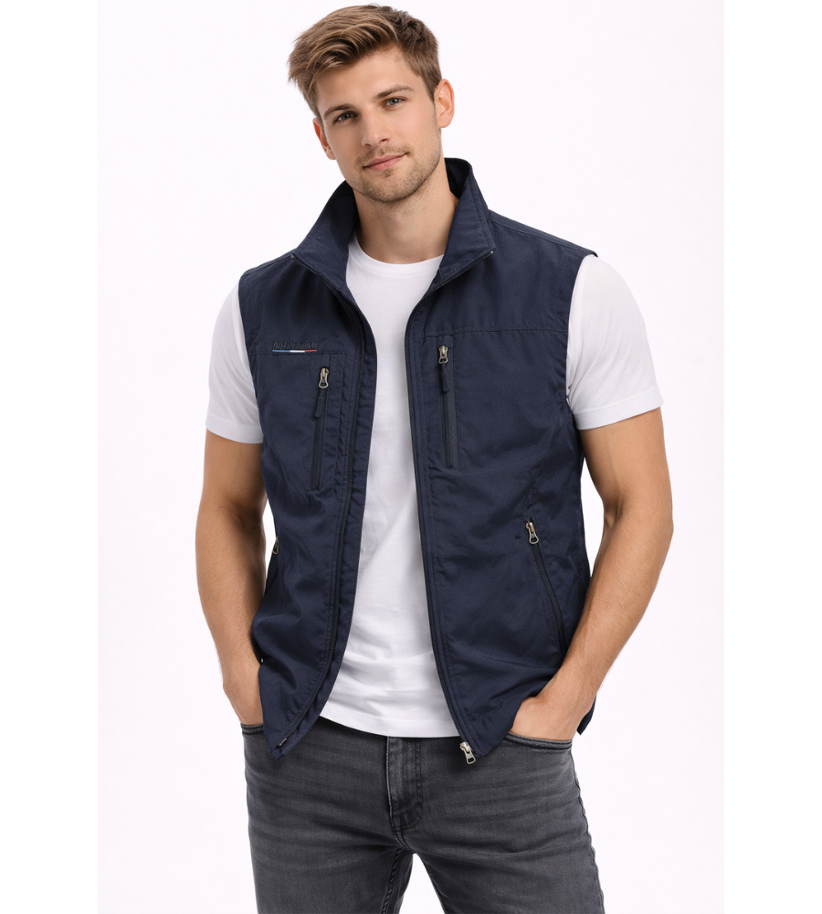Chaleco exterior para hombre con cremallera frontal y cuello alto