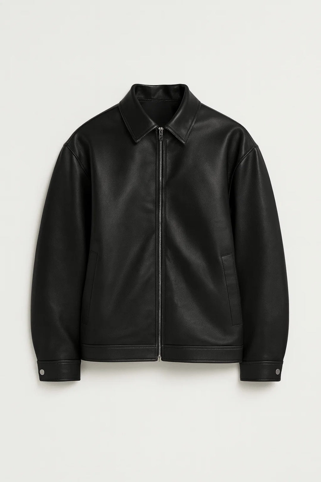 Men’s Oversized Biker Jacket with Classic Collar and Zip – Casual Streetwear Outerwear for Everyday Style