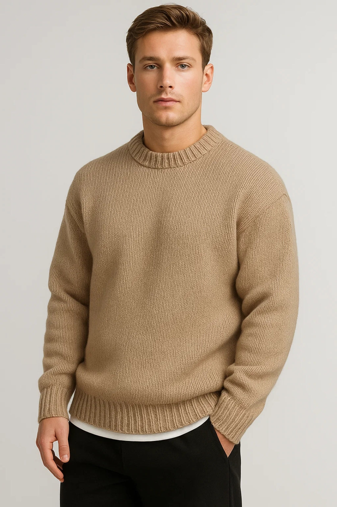 Suéter de punto grande para hombre – Jersey casual de cuello redondo cómodo para uso diario