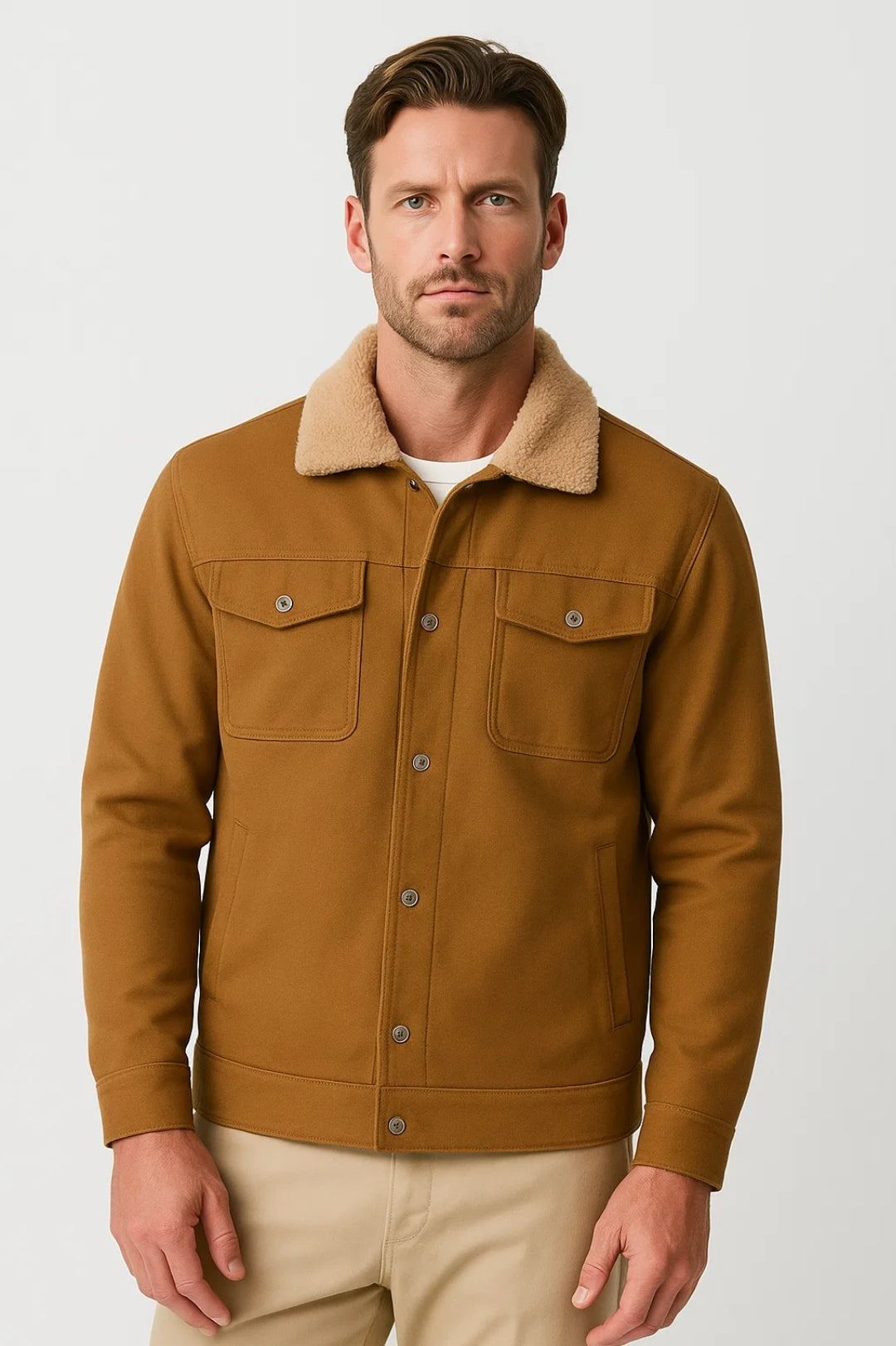 Men’s Summer Jacket with Sherpa Collar – Comfortable Casual Trucker Style Outerwear
