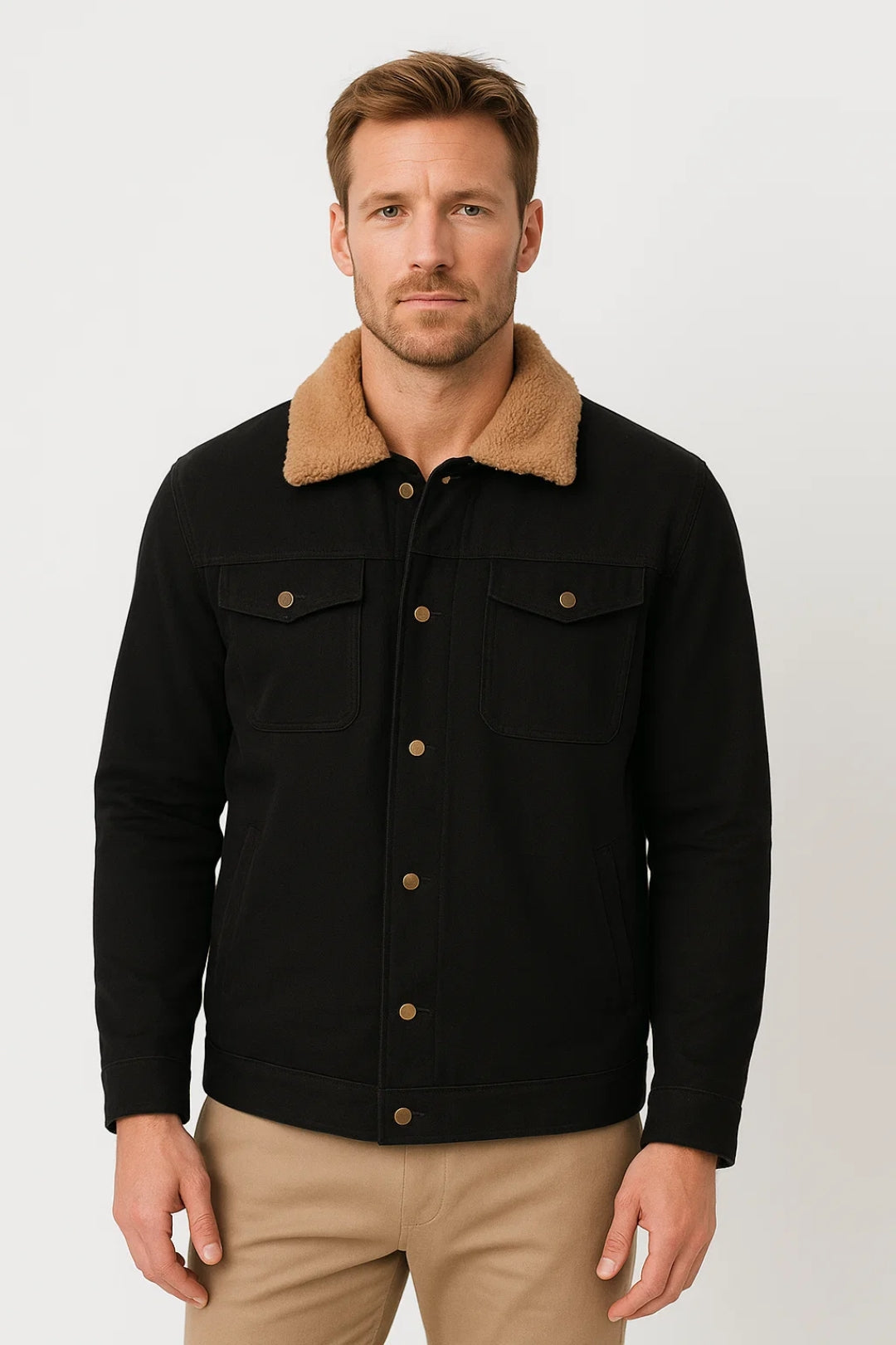 Men’s Summer Jacket with Sherpa Collar – Comfortable Casual Trucker Style Outerwear
