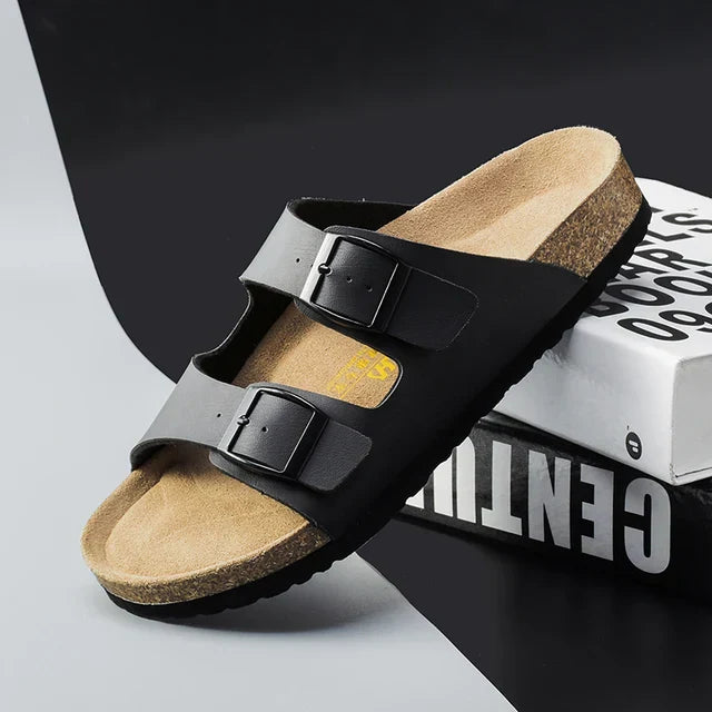 Men’s Sandals Double Buckle Cork Footbed Casual Summer Slides