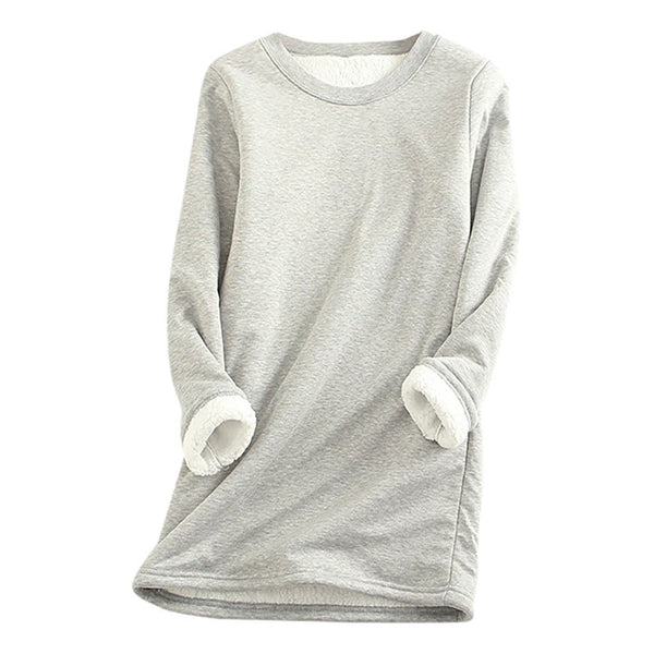 Lang sweatshirt til kvinder i fleece – Blød pullover med rund hals til hyggelig lag-på-lag-stil om efteråret