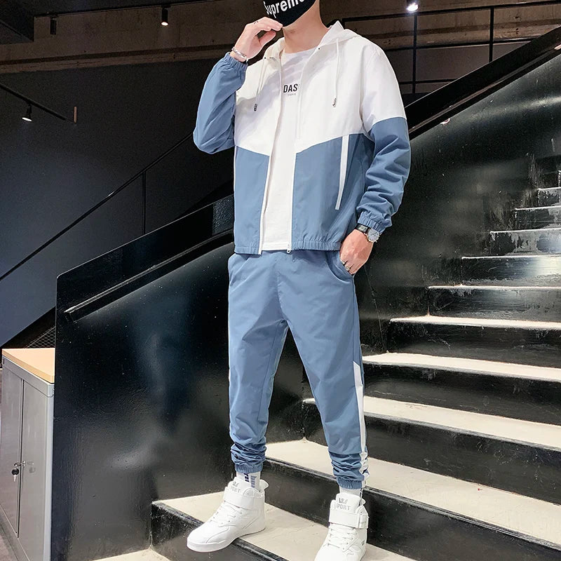 Men’s Two-Piece Tracksuit Casual Joggers and Hooded Sportswear Jacket Set Comfortable Streetwear Hip Hop Running Outfit