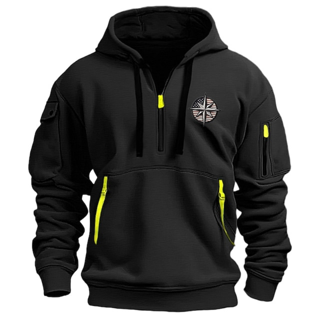 Sweat à capuche utilitaire pour homme à demi-zip – Sweat-shirt fonctionnel à poches multiples pour les journées fraîches