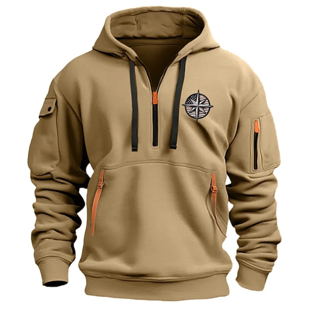 Sweat à capuche utilitaire pour homme à demi-zip – Sweat-shirt fonctionnel à poches multiples pour les journées fraîches