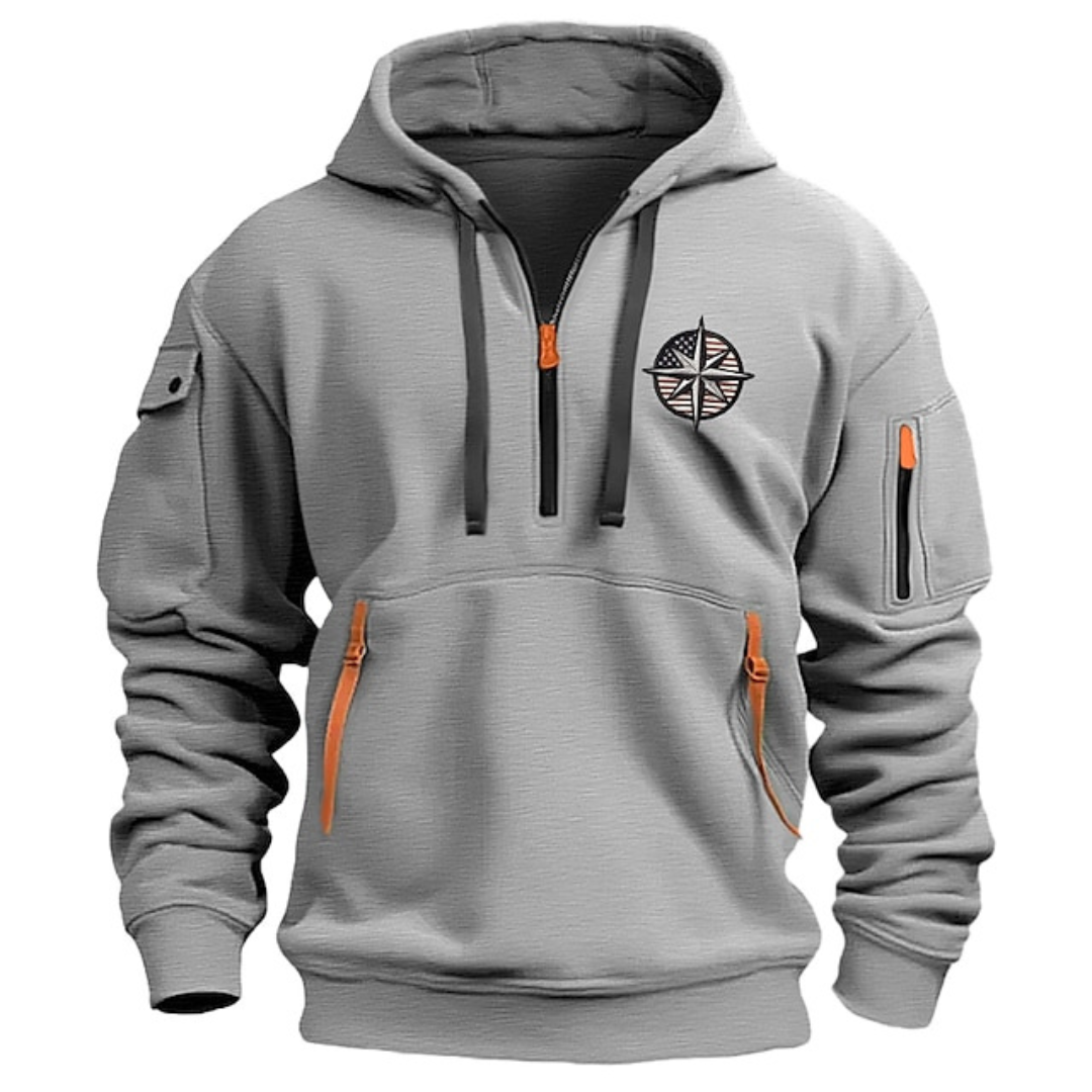 Sweat à capuche utilitaire pour homme à demi-zip – Sweat-shirt fonctionnel à poches multiples pour les journées fraîches