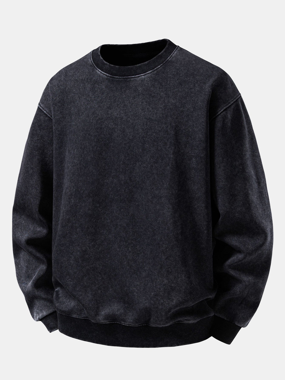 Sweat-shirt homme vintage en coton délavé à col rond - Pull décontracté, coupe ample, pour tous les jours en automne