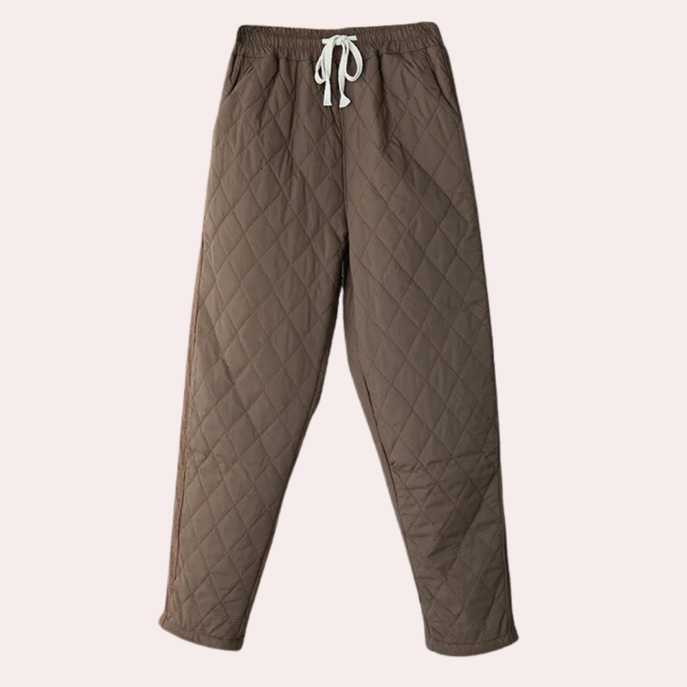 Quiltede bukser til kvinder med snørelukning - afslappede bukser i fuld længde til casual brug om efteråret og vinteren