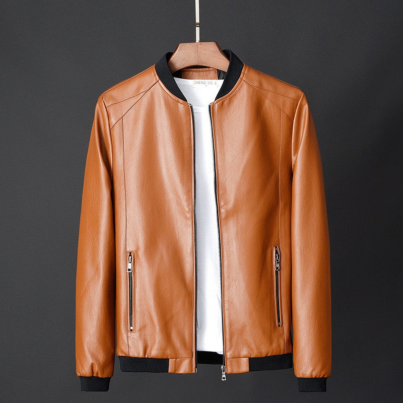 Men’s Slim PU Leather Bomber Jacket – Streamlined Everyday Layer for Smart Casual Wear