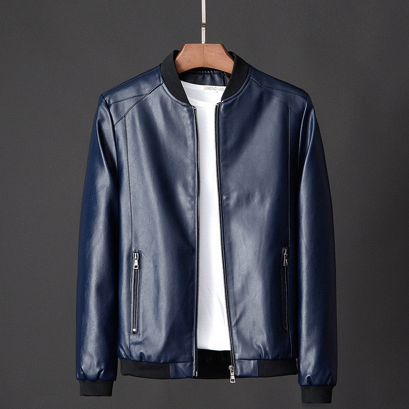 Men’s Slim PU Leather Bomber Jacket – Streamlined Everyday Layer for Smart Casual Wear