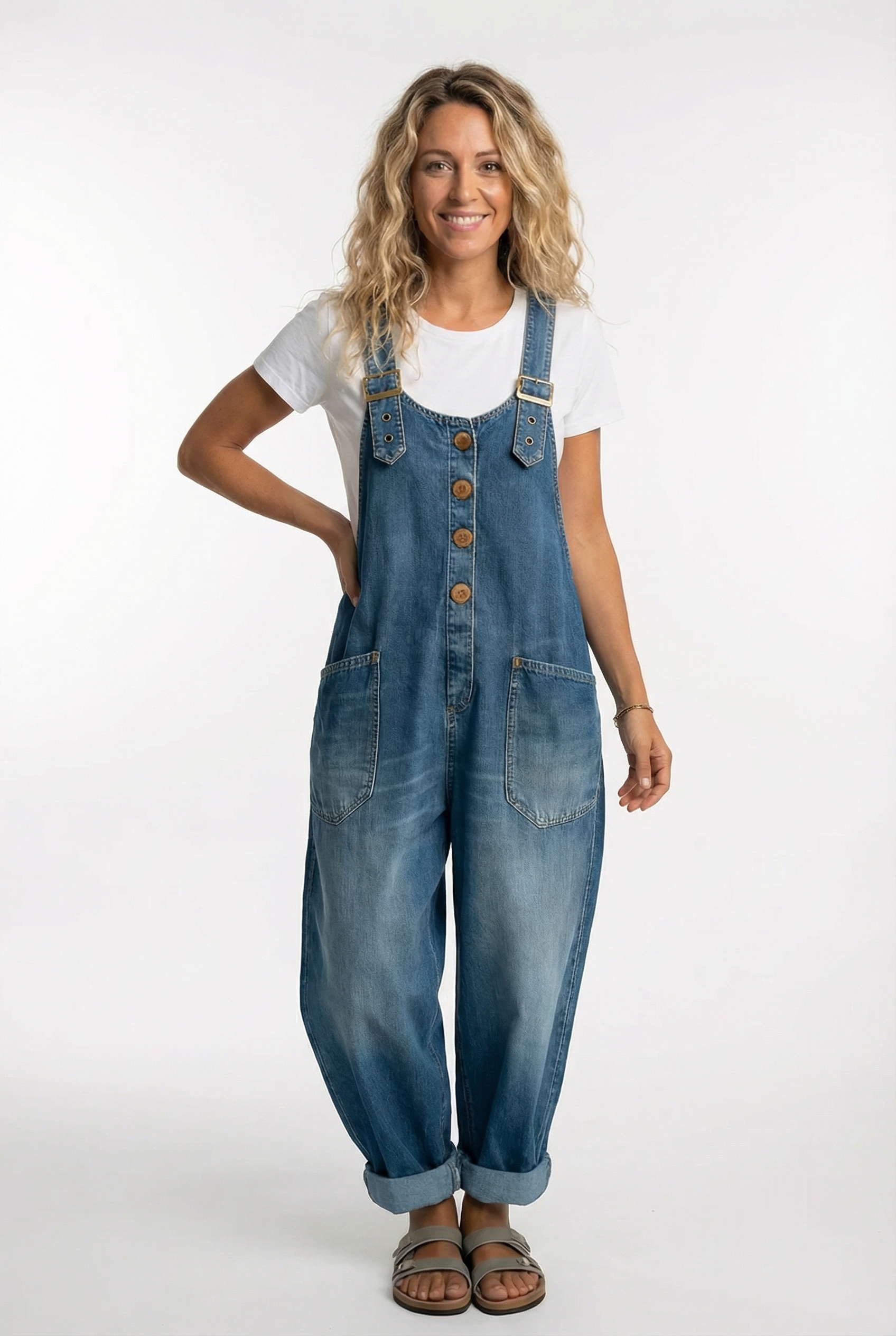 Dame afslappede denim-dragter med justerbare stropper jumpsuit