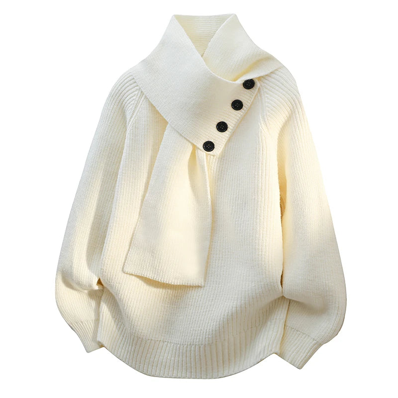 Women’s Buttoned Shawl-Collar Sweater – Soft Relaxed Knit for Office, Travel and Winter Wear