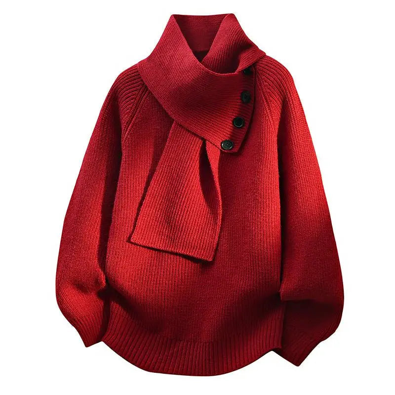 Women’s Buttoned Shawl-Collar Sweater – Soft Relaxed Knit for Office, Travel and Winter Wear
