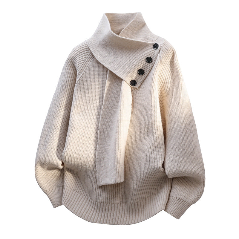 Women’s Buttoned Shawl-Collar Sweater – Soft Relaxed Knit for Office, Travel and Winter Wear