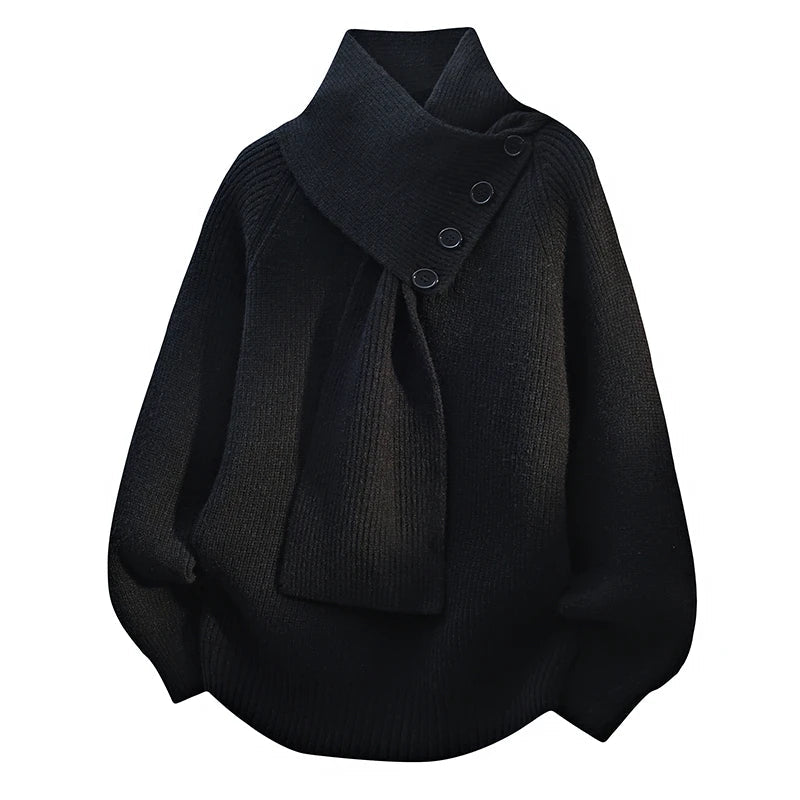 Women’s Buttoned Shawl-Collar Sweater – Soft Relaxed Knit for Office, Travel and Winter Wear
