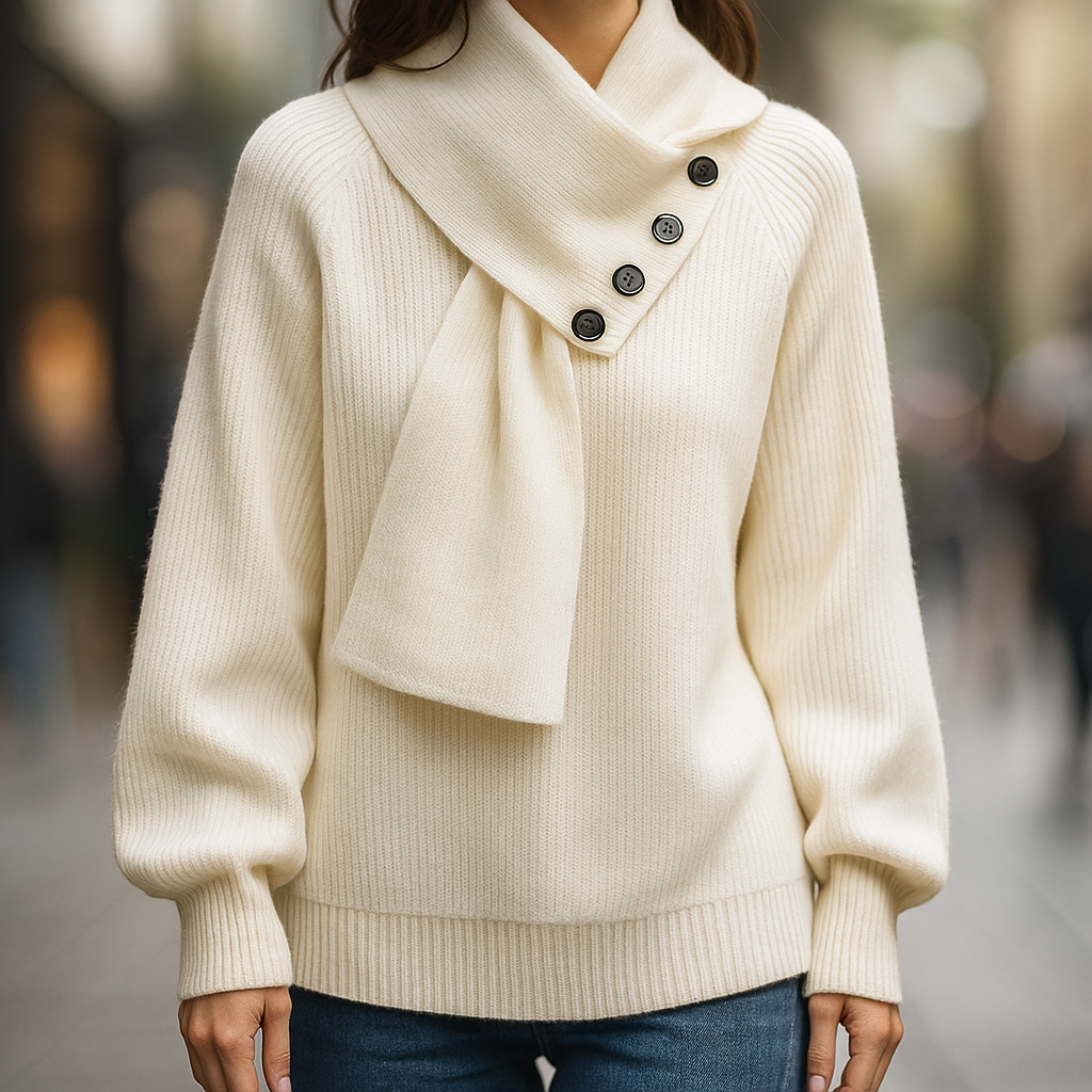 Women’s Buttoned Shawl-Collar Sweater – Soft Relaxed Knit for Office, Travel and Winter Wear