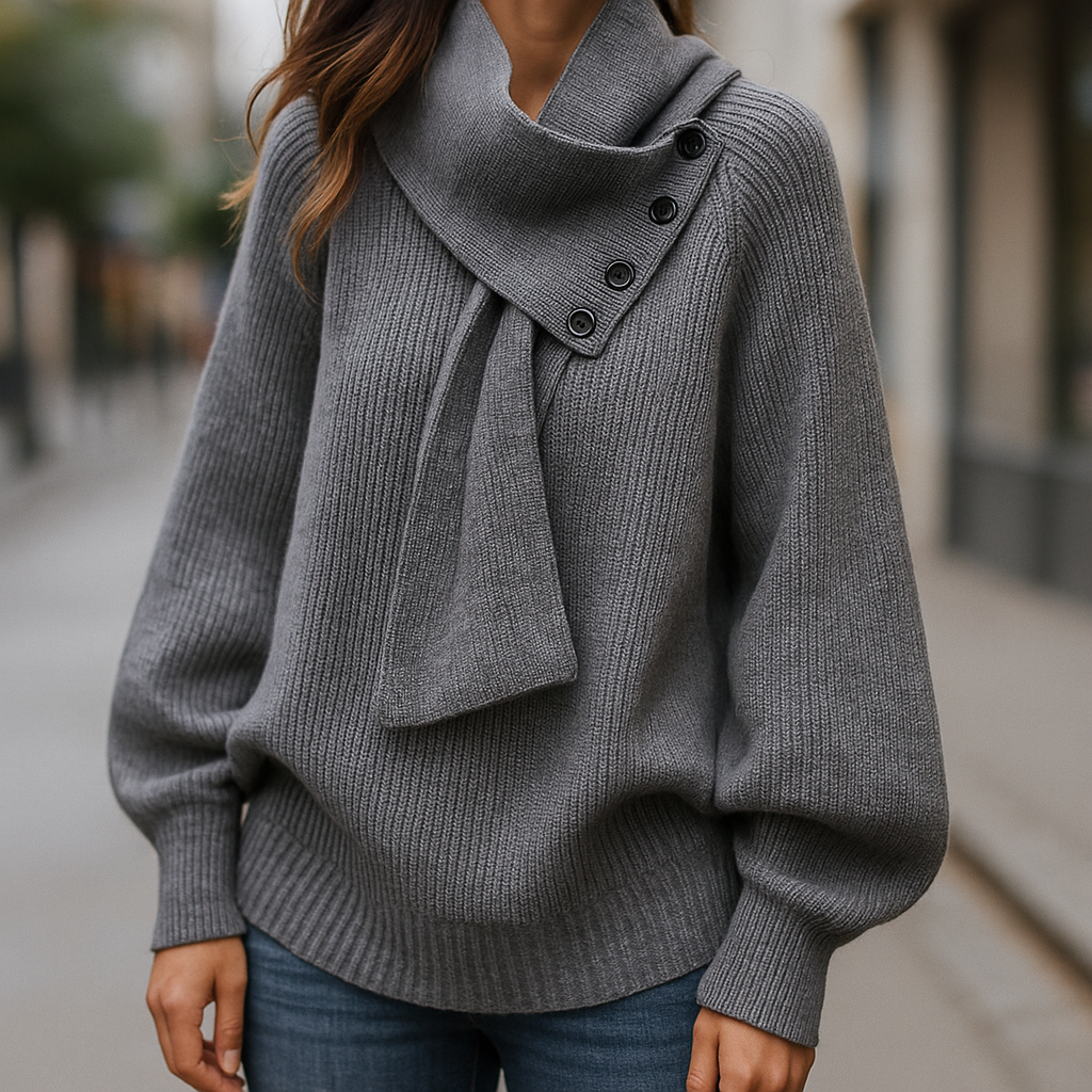 Women’s Buttoned Shawl-Collar Sweater – Soft Relaxed Knit for Office, Travel and Winter Wear