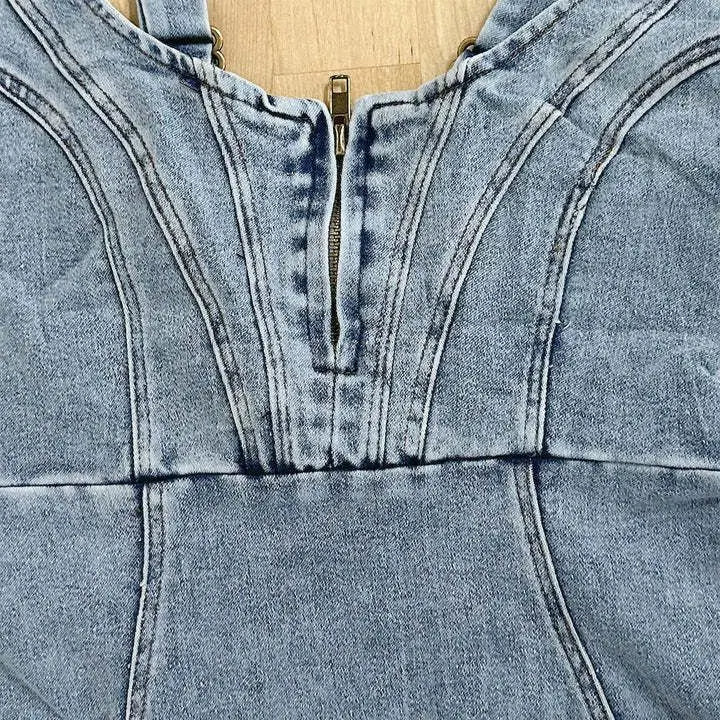 Robe midi bustier en denim pour femme avec fente latérale