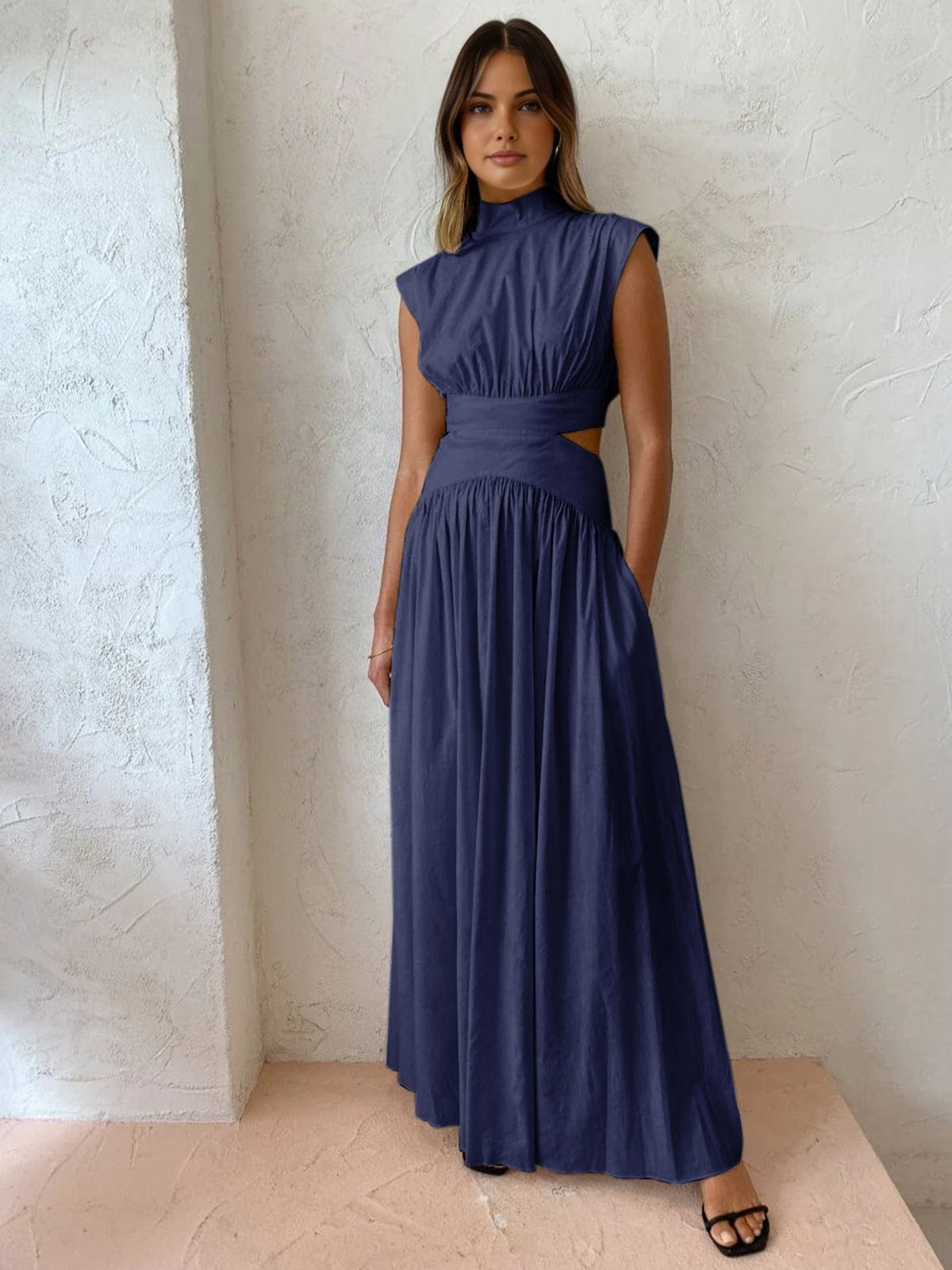 Women’s Gathered Bodice Maxi Dress With Side Cut Detail