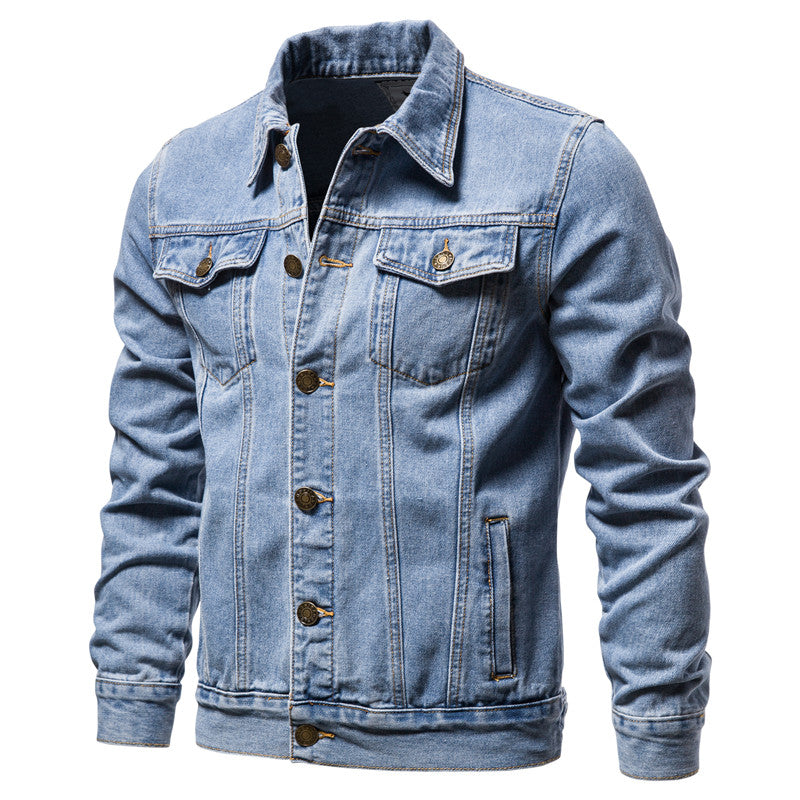 Veste trucker en denim Heritage pour homme – Couche structurée boutonnée sur le devant, avec surpiqûres contrastées et poches utilitaires