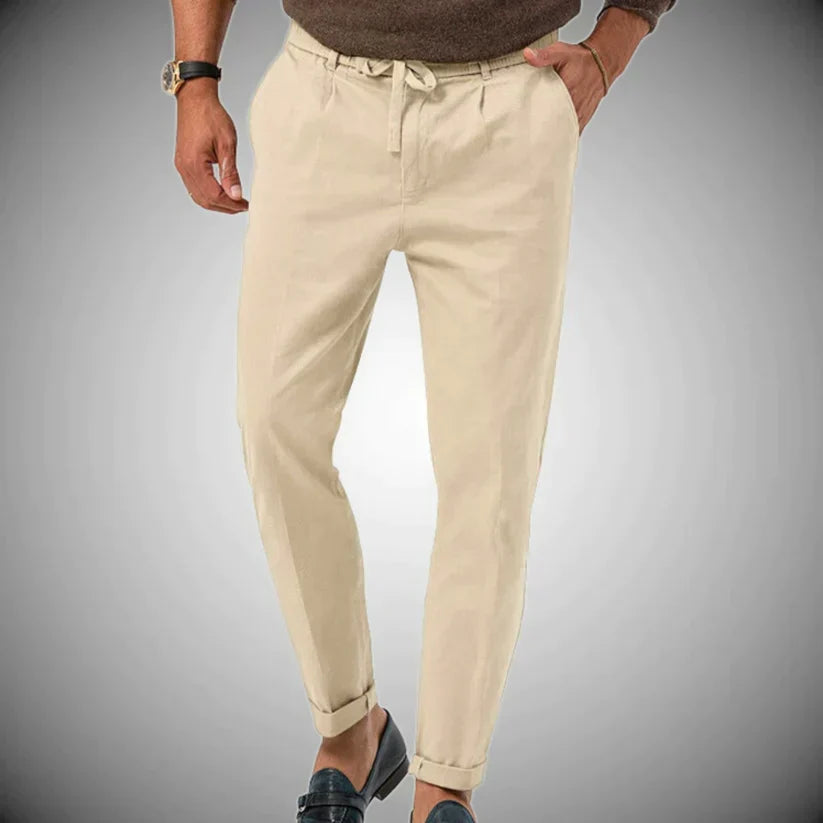 Men’s Tapered Linen Trousers – Drawstring Smart-Casual Pants for Warm-Weather Wear