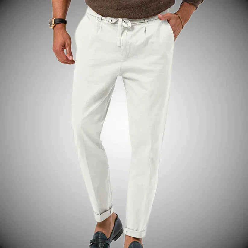 Men’s Tapered Linen Trousers – Drawstring Smart-Casual Pants for Warm-Weather Wear