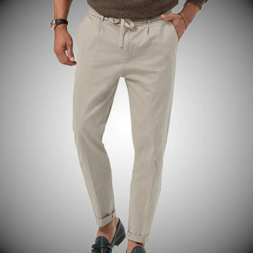 Men’s Tapered Linen Trousers – Drawstring Smart-Casual Pants for Warm-Weather Wear