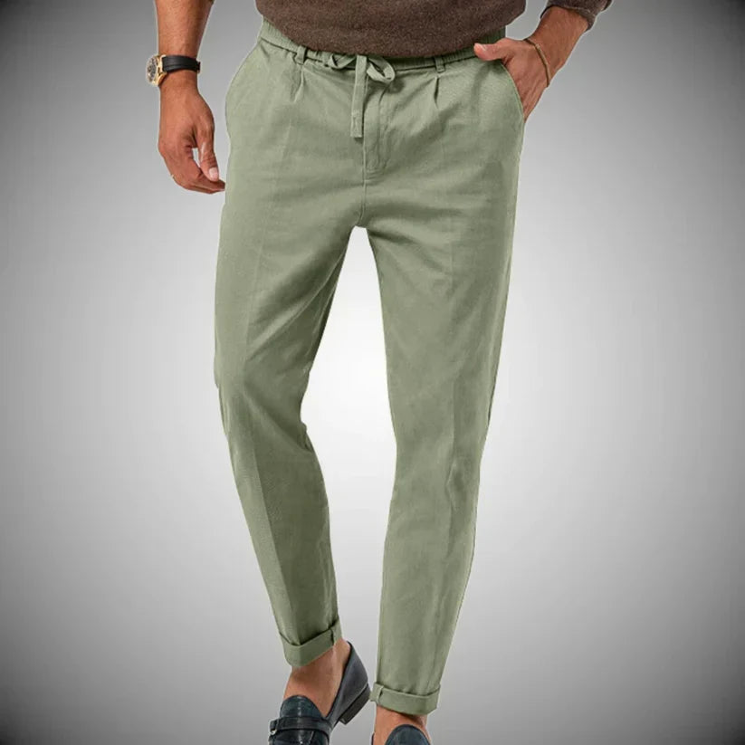 Men’s Tapered Linen Trousers – Drawstring Smart-Casual Pants for Warm-Weather Wear