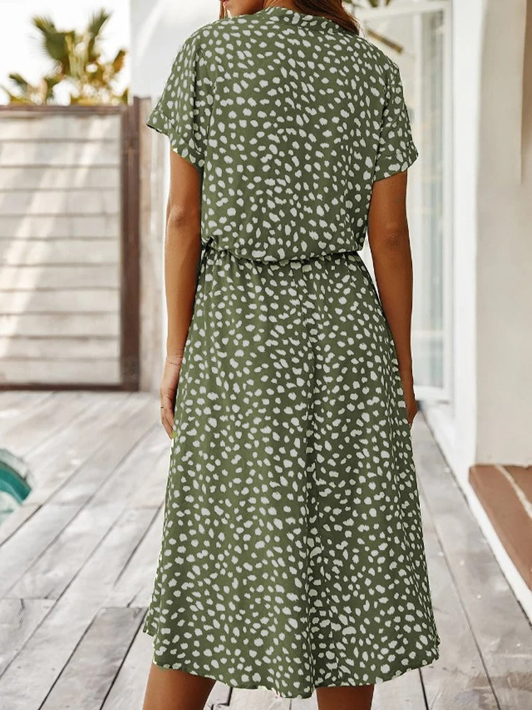 Abito Estivo Midi da Donna con Vita Regolabile, Leggero, Stampato, Casual, Elegante, Perfetto per le Vacanze