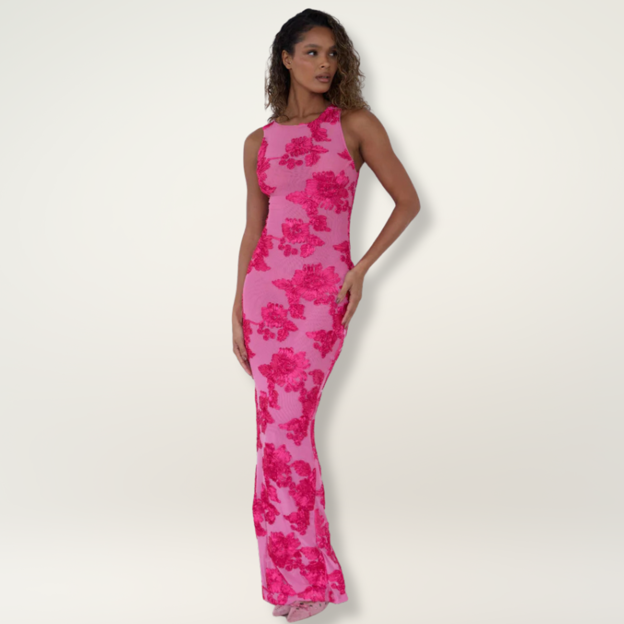 Women’s Dress Printed Sleeveless Fitted Maxi Flared Hem
