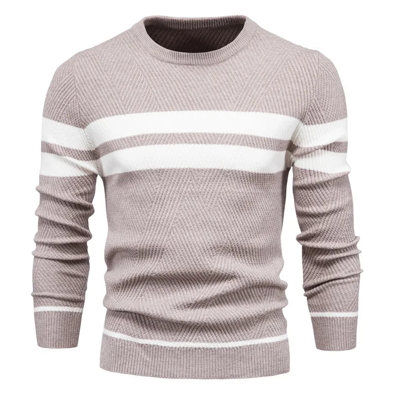 Maglione da uomo a girocollo lavorato a maglia – Morbido misto lana, casual e alla moda con dettaglio a righe moderno