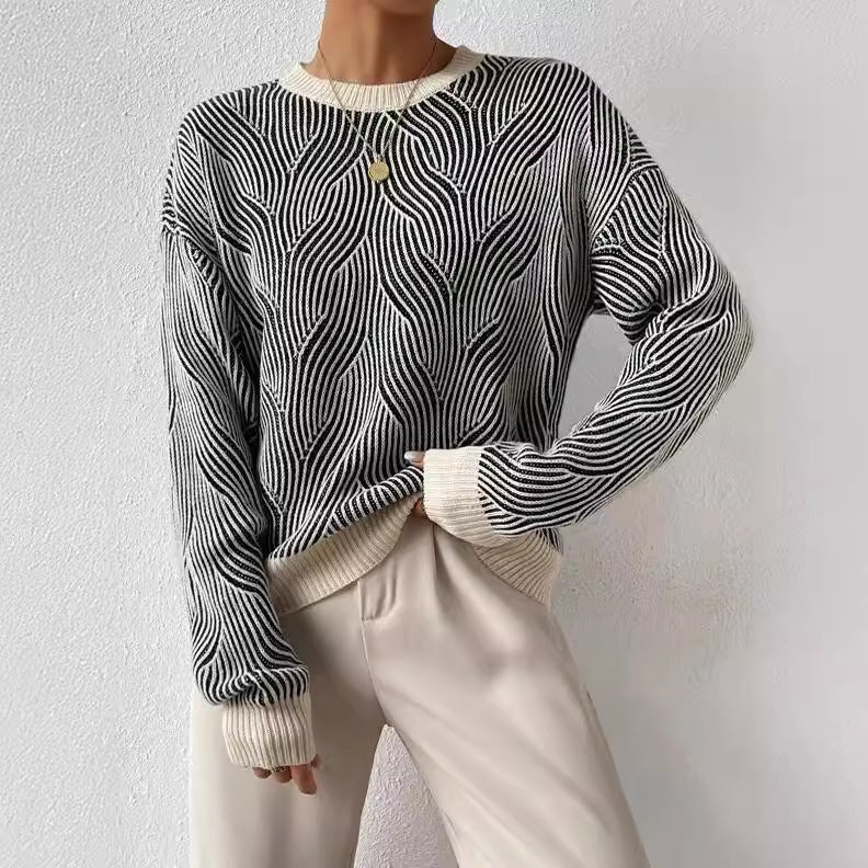 Lässiger Damenpullover aus Rundhalsstrick - weiche Schicht mit langen Ärmeln für lässige Alltagsmode im Herbst und Winter