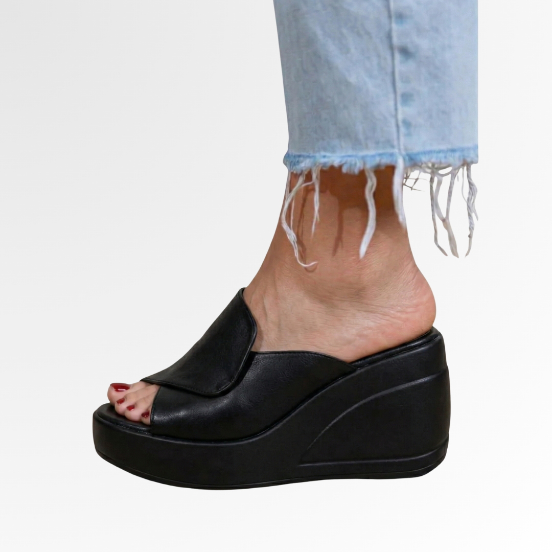 Sandales compensées rembourrées pour femmes – mules à plateforme à enfiler pour les promenades et les voyages d’été