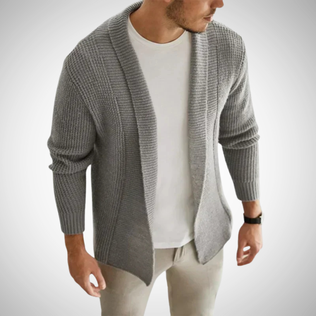 Cardigan en maille pour homme ouvert sur le devant – couche texturée à col châle pour une tenue chic et décontractée