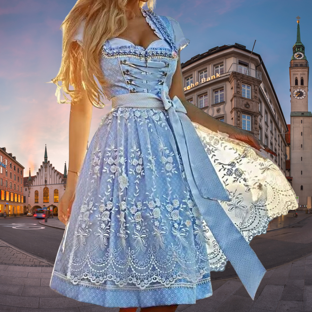 Dámské vyšívané krajkové dirndl šaty s mašlí v pase