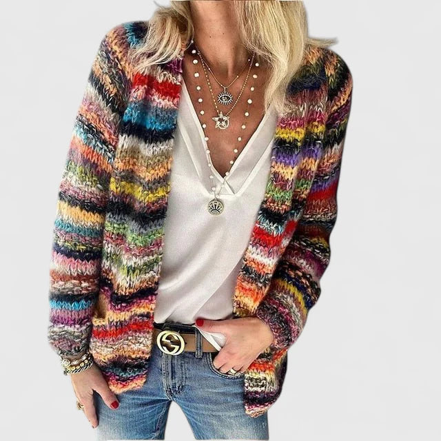Women’s Printed Open-Front Cardigan – Soft Relaxed Knit for Autumn Layering and Daily Wear