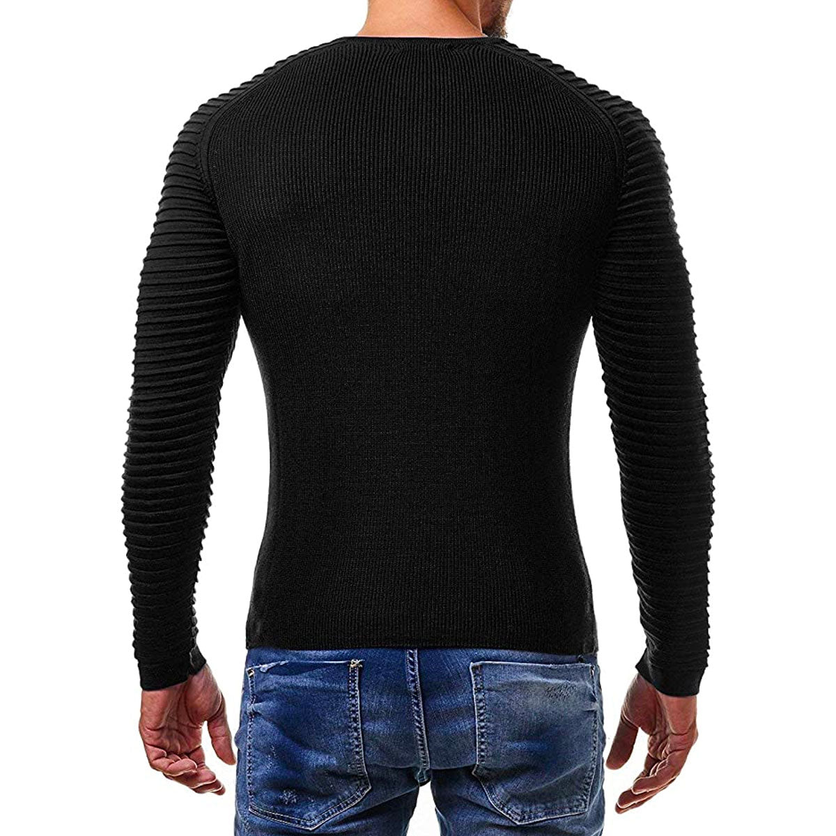 Herreslim strikket sweater med trykte raglanærmer
