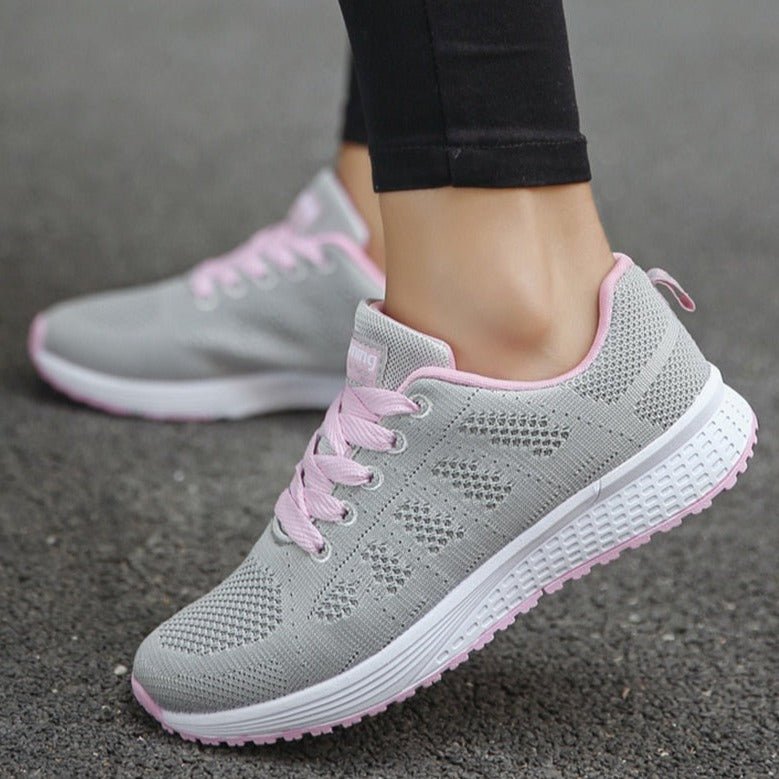 Women’s Knit Lace-Up Sneakers with Cushioned Flexible Sole