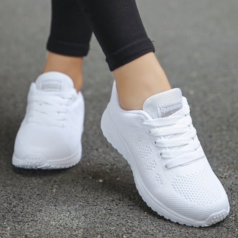 Women’s Knit Lace-Up Sneakers with Cushioned Flexible Sole