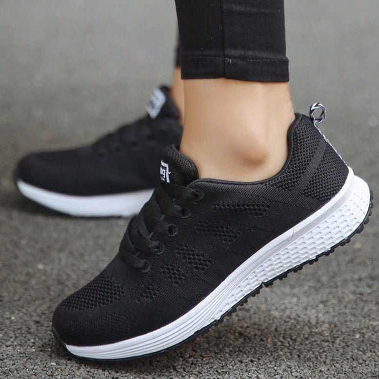 Women’s Knit Lace-Up Sneakers with Cushioned Flexible Sole