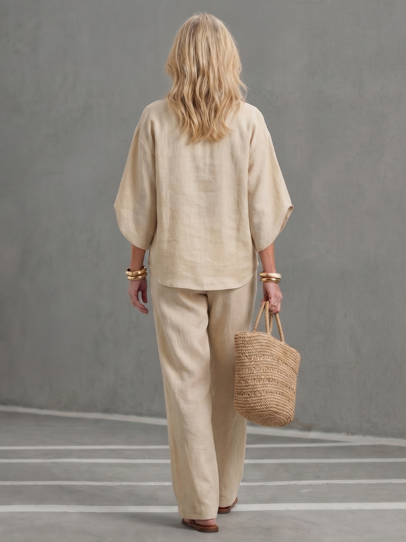 Women’s Set Linen Kimono Sleeve Straight Leg Co-ord