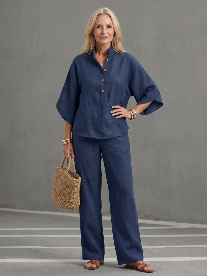 Women’s Set Linen Kimono Sleeve Straight Leg Co-ord