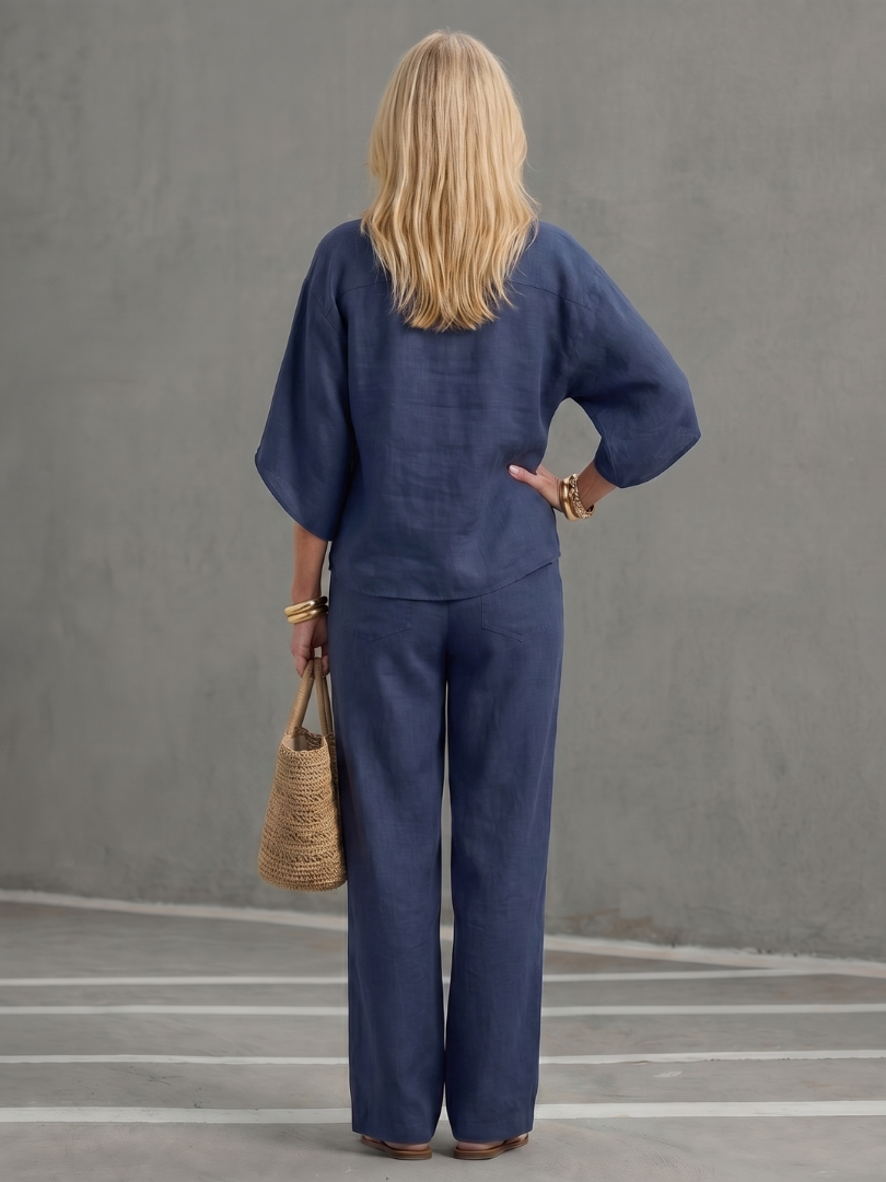 Women’s Set Linen Kimono Sleeve Straight Leg Co-ord
