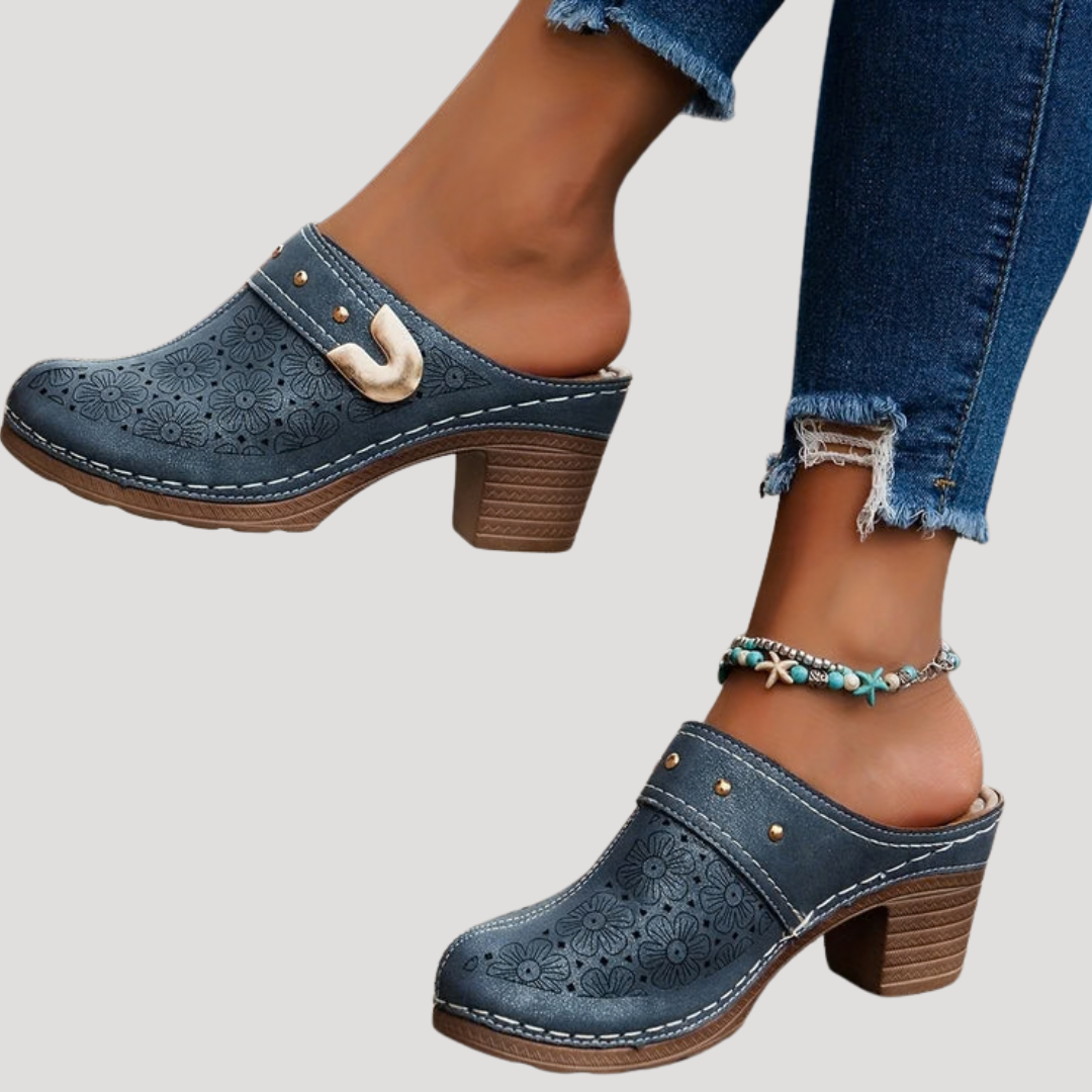 Women’s Block-Heel Clog Mules – Closed-Toe Slip-On Shoes for Work and Weekend Wear