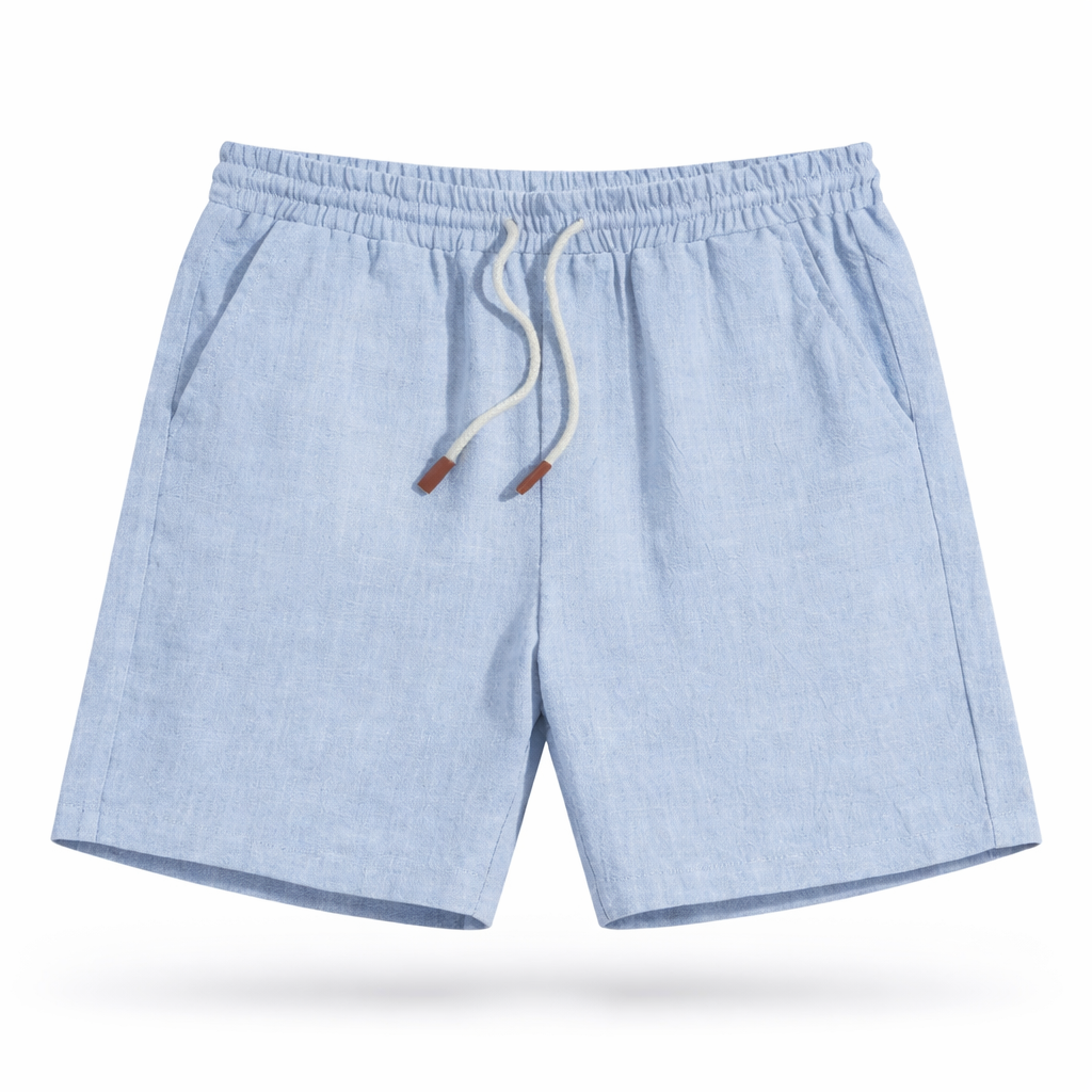Herre linnedshorts med elastisk talje og snøre, sommerpasform